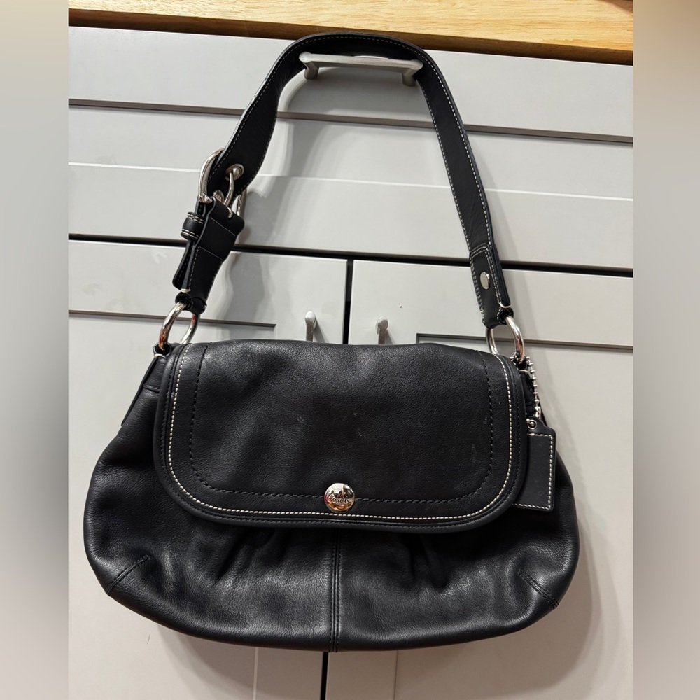 Coach Leather Black Pleated SoHo  Shoulder Bag Pre Owned Silver Hardware F13729